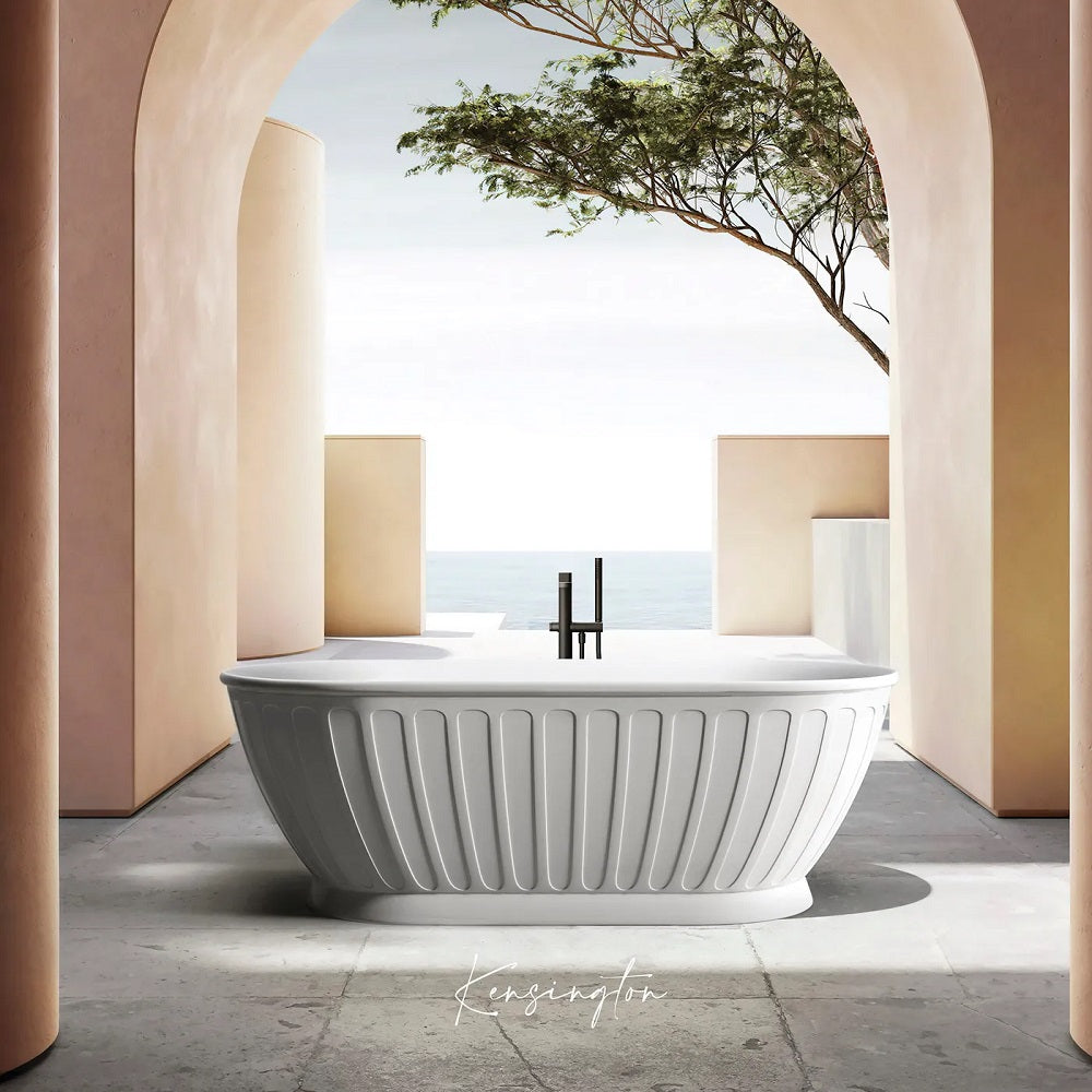 Otti Attica Kensington Freestanding Bath 1500mm w/ Overflow Gloss White AKBT-1500-OF