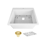 Seima Sink Eva 635 Abovemount 635x560mm (1 taphole) (inc Grid + Brushed Gold Basket Waste) White 192528