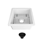 Seima Odessa 460 Ceramic Butler Sink Single Bowl 460x460mm Abovemount/Undermount White Gloss (inc.Brushed Black Waste & Grid) 192530