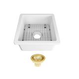 Seima Odessa 460 Ceramic Butler Sink Single Bowl 460x460mm Abovemount/Undermount White Gloss (inc.Brushed Gold Basket Waste & Grid) 192520