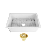 Seima Odessa 761 Ceramic Butler Sink Single Bowl 760x485mm Apron Front White Gloss (inc.Brushed Gold Basket Waste & Grid) 192524