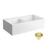 Seima Odessa 922 Ceramic Butler Sink Double Bowl 915x485mm Workstation White Gloss (inc.Brushed Gold Waste & Grid) 192527