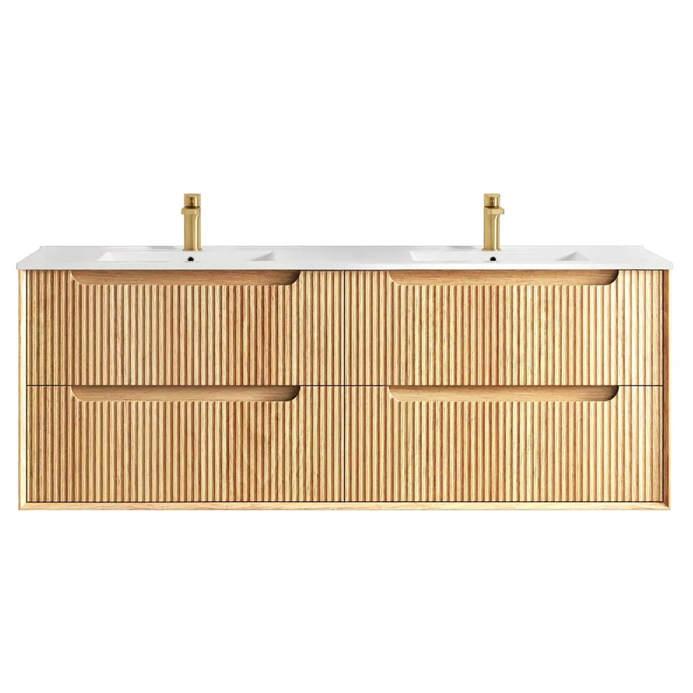 Otti Byron Wall Hung Vanity Fluted 1500mm Woodland Oak w/ Ceramic Top BYW1500LCT