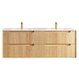 Otti Byron Wall Hung Vanity Fluted 1500mm Woodland Oak w/ Ceramic Top BYW1500LCT