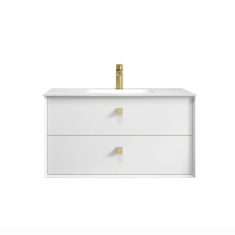 Otti Boston Wall Hung Vanity 900mm Satin White / White Top BS900WCT