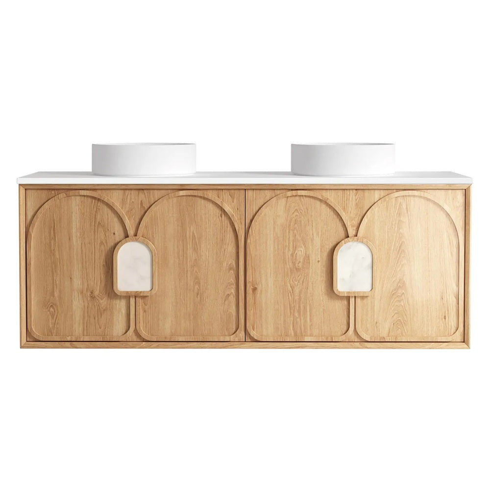Otti Laguna Mk II Wall Hung Vanity 1500mm Natural Woodland Oak w/ Matte White Top LGM1500NSTUD-MW