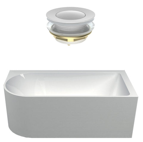 Seima Plati 110 Right Corner Freestanding Bath 1500mm Gloss White + Flexiwaste Overflow Kit & Pop-Out Waste Gloss White 192853