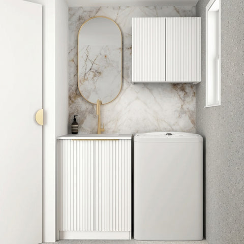 Otti Noosa Mini Laundry Kit 650mm White / Cloudy Carrara Top LA-650A-NSW-CA
