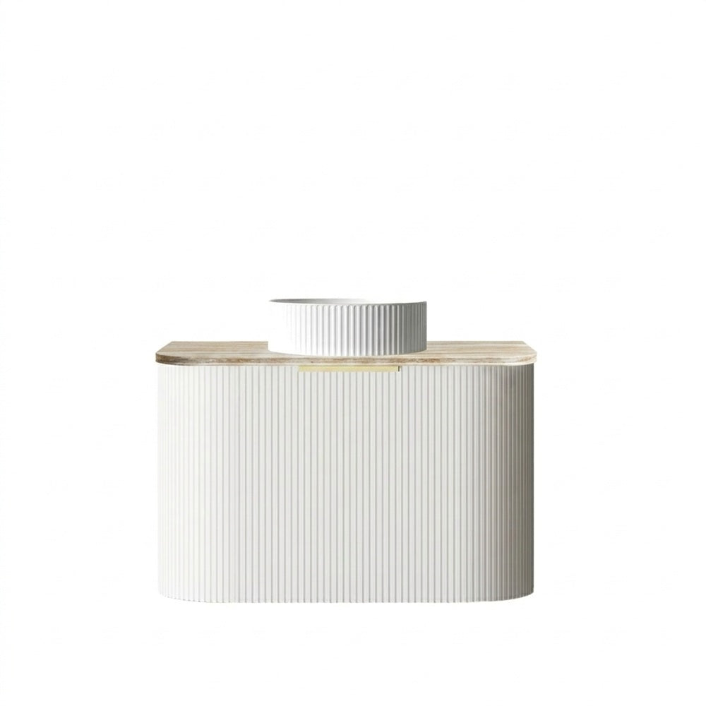 Otti Bondi Curve Fluted Wall Hung Vanity 750mm Satin White / Sand Dune Top BO750WST-SD