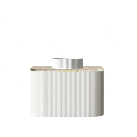 Otti Bondi Curve Fluted Wall Hung Vanity 750mm Satin White / Sand Dune Top BO750WST-SD