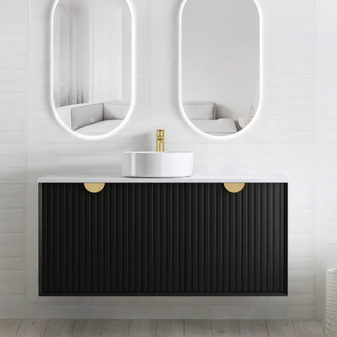 Otti Marlo Wall Hung Vanity 1200mm Matte Black w/ Matte White Top MA1200BSTUD-MW