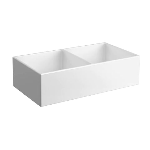 Seima Odessa 915 Ceramic Butler Sink Double Bowl 915x485mm Apron Front White Gloss (inc.Brushed Gold Basket Waste & Grid) 192525