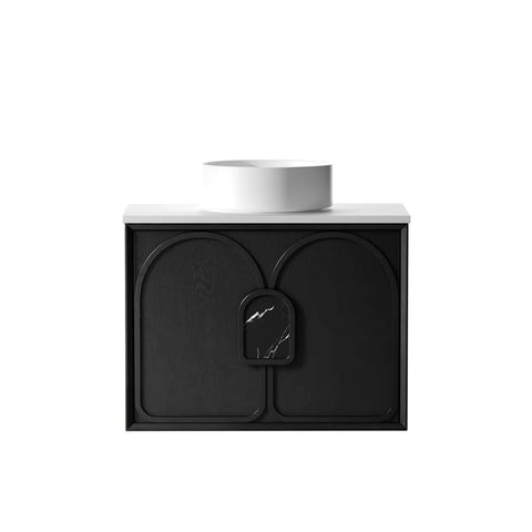 Otti Laguna Mk II Wall Hung Vanity 750mm Black Oak w/ Pure White Top LGM750BSTUD-PW