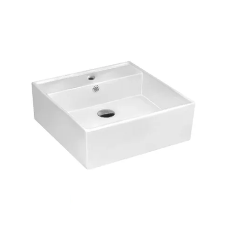 Otti Above Counter Wall Hung Basin 410x410mm 1 Taphole w/Overflow Gloss White IS2025