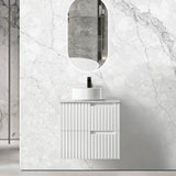 Otti Noosa Wall Hung Vanity 600mm Satin White w/ Natural Carrara Marble Top NS600WSTUD-NCA