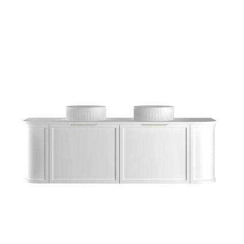 Otti Hampshire Wall Hung Curve Vanity 1500mm Satin White w/ Cloudy Carrara Top BOH1500WST-CA
