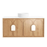 Otti Laguna Mk II Wall Hung Vanity 1200mm Natural Woodland Oak w/ Matte White Top LGM1200NSTUD-MW