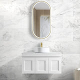 Otti Hampton Mark II Wall Hung Vanity 900mm Satin White w/ Pure White Top HPM900WSTUD-PW