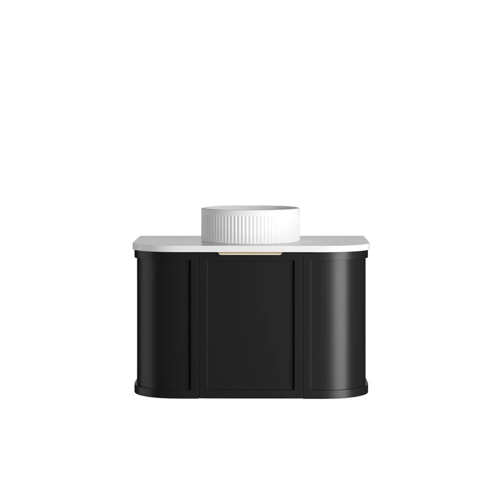 Otti Hampshire Wall Hung Curve Vanity 750mm Satin Black w/ Matte White Top BOH750BST-MW