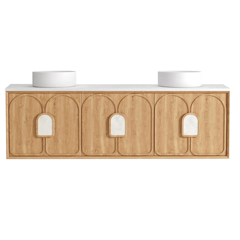 Otti Laguna Mk II Wall Hung Vanity 1800mm Natural Woodland Oak w/ Matte White Top LGM1800NSTUD-MW