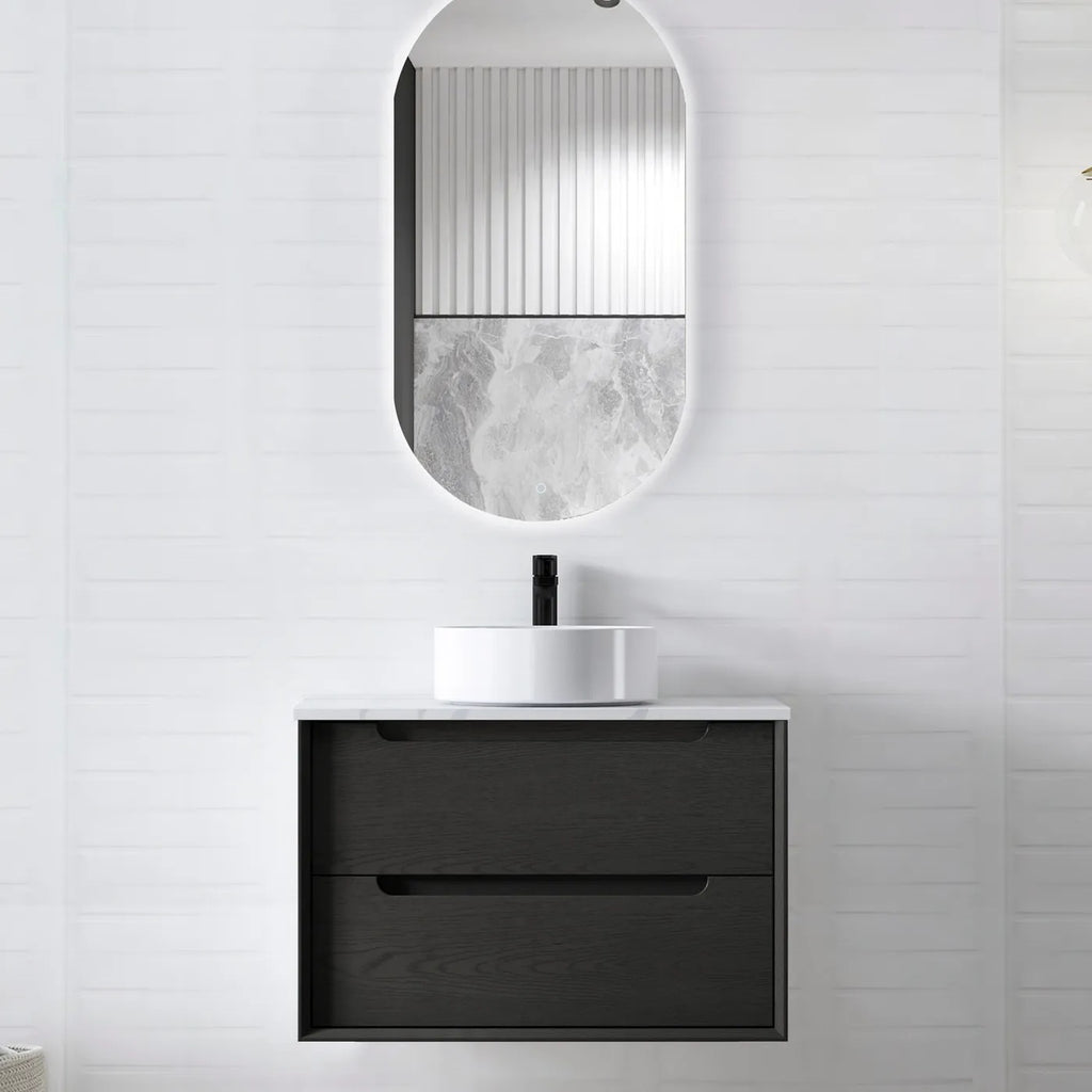 Otti Byron Wall Hung Vanity 750mm Black Oak w/ Pure White Top BY750BSTUD-PW