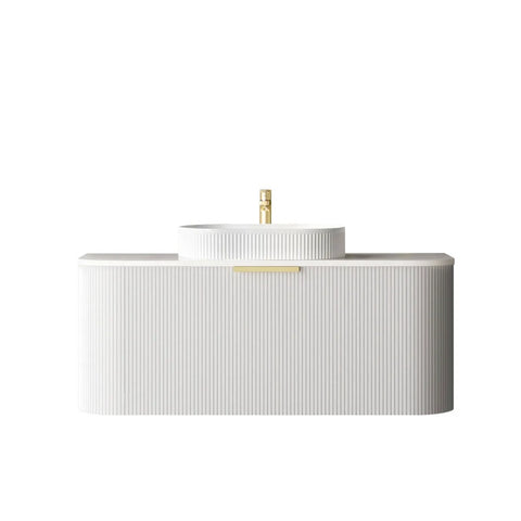 Otti Bondi Wall Hung Curve Vanity 1200mm Fluted Satin White w/ Pure White Fluted Top BO1200WST-PW
