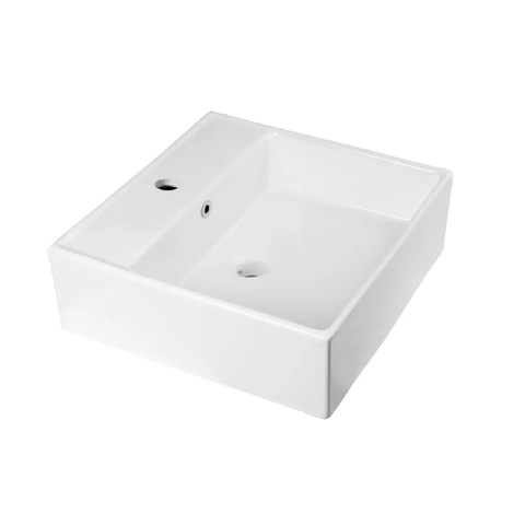 Otti Above Counter Wall Hung Basin 465x465mm 1 Taphole w/Overflow Gloss White IS2080