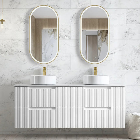 Otti Noosa Wall Hung Vanity 1500mm Satin White w/ Matte White Top NS1500WSTUD-MW