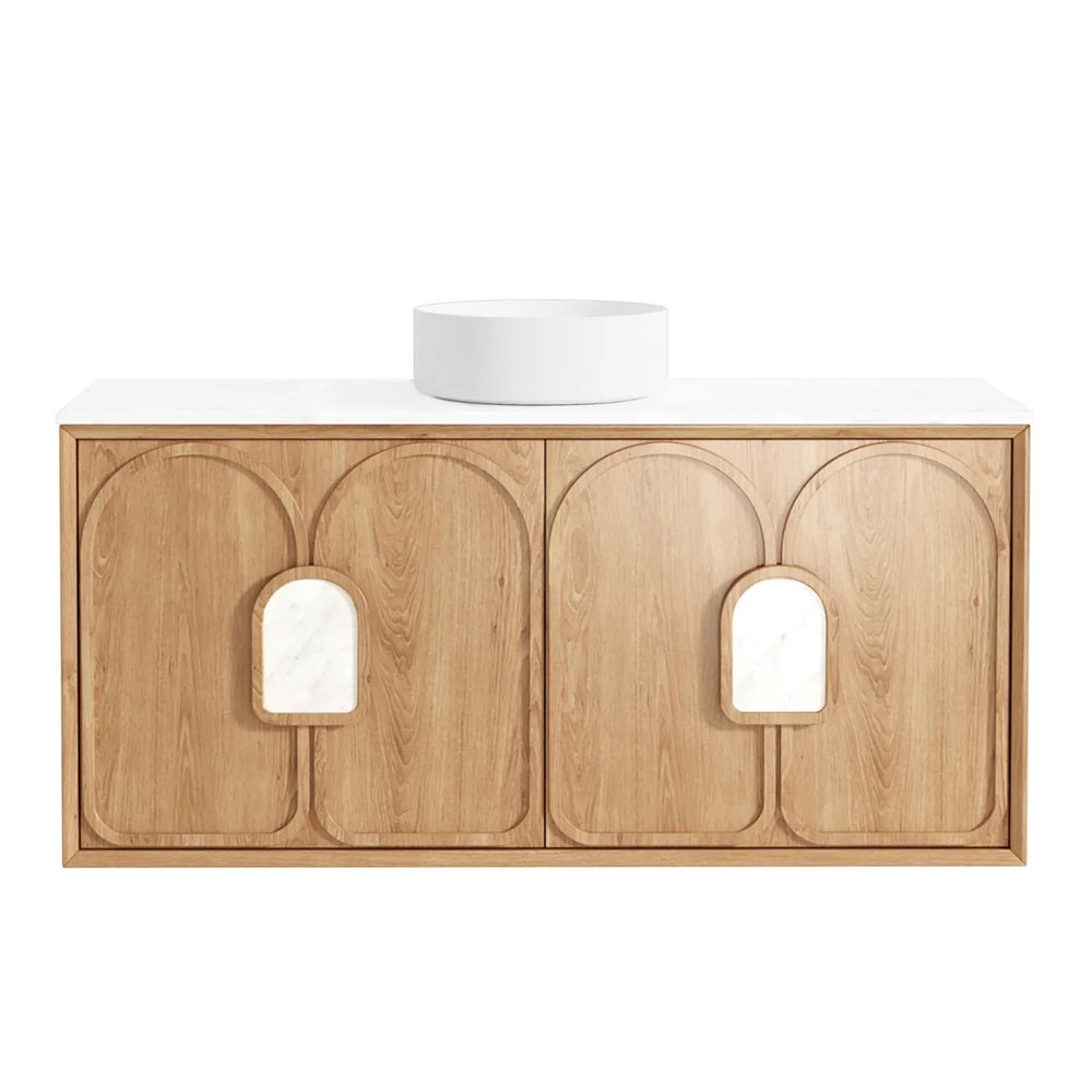 Otti Laguna Mk II Wall Hung Vanity 1200mm Natural Woodland Oak w/ Pure White Top LGM1200NSTUD-PW