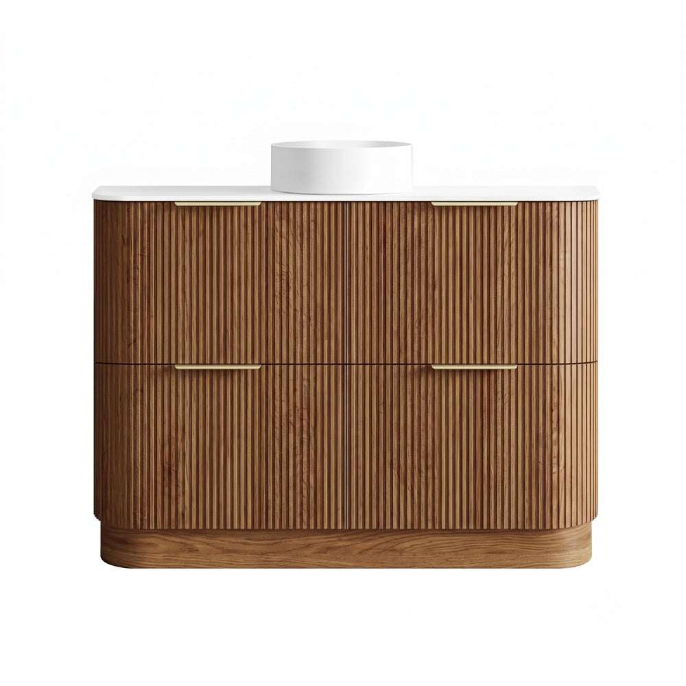 Otti Havana Fluted Freestanding Curve Vanity 1200mm Woodland Oak / Pure White Top HAFW1200LST-PW