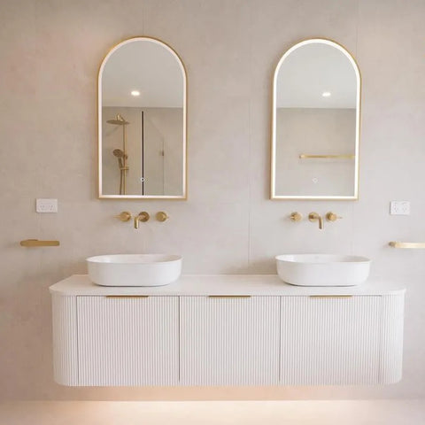 Otti Bondi Wall Hung Curve Vanity 1800mm Fluted Satin White w/ Cloudy Carrara Top BO1800WST-CA