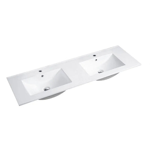 Otti Slim Line Ceramic Top Basin Double Bowl 1200x460mm White CT124D