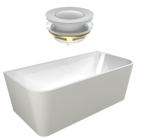 Seima Plati 130 Back to Wall Bath 1500mm Gloss White + Flexiwaste Overflow Kit & Pop-Out Waste Gloss White 192860
