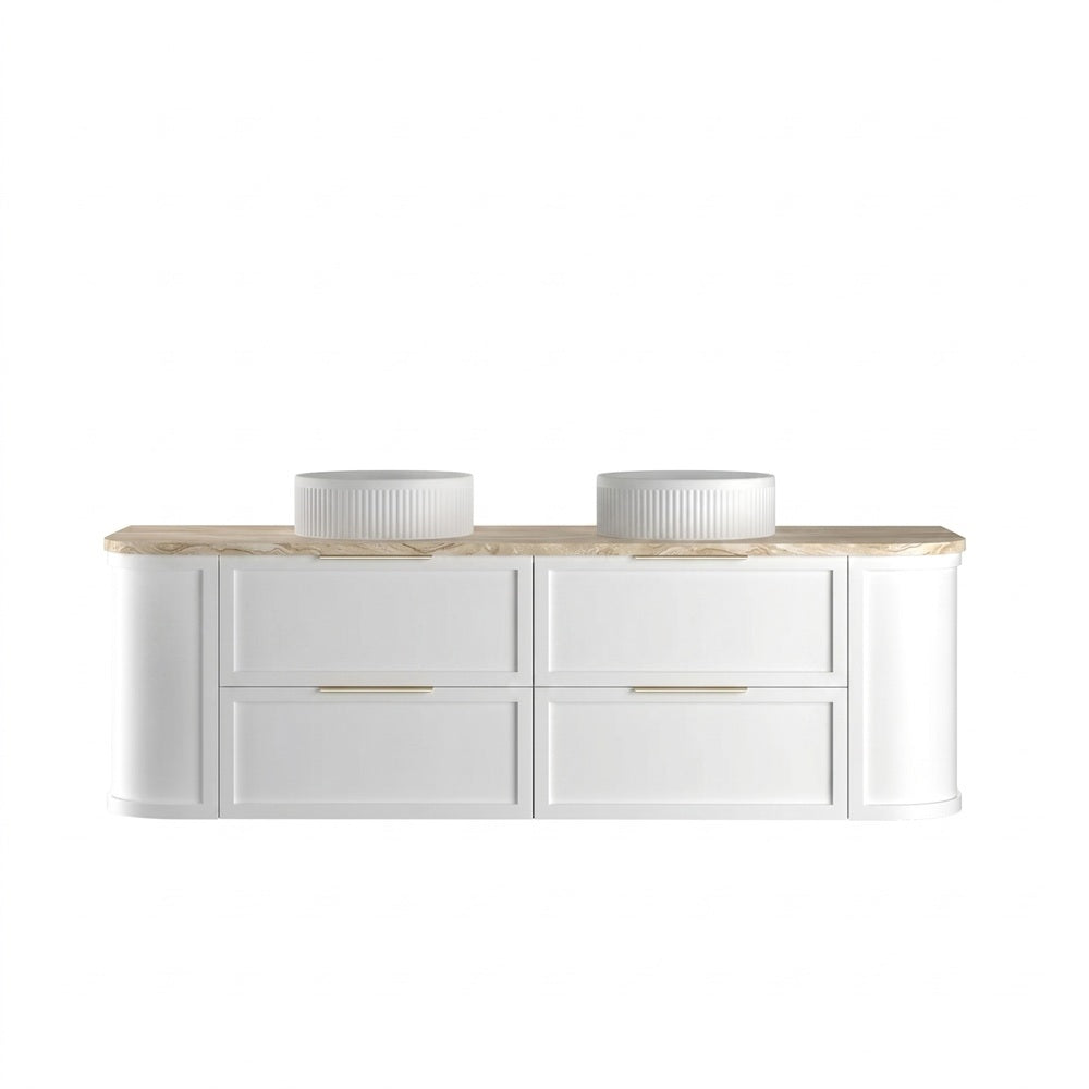 Otti Hampshire Curve Wall Hung Vanity 1500mm Satin White / Sand Dune Top BOH1500WST-SD