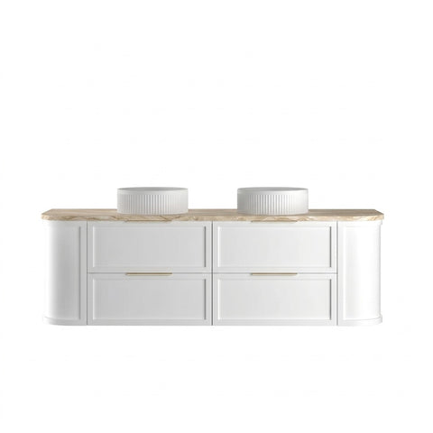 Otti Hampshire Curve Wall Hung Vanity 1500mm Satin White / Sand Dune Top BOH1500WST-SD