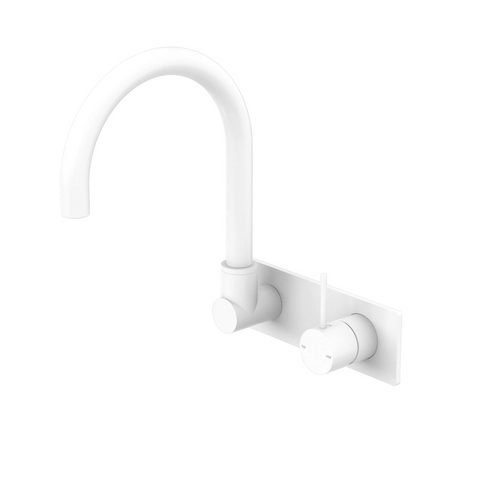 Nero Mecca Wall Basin / Bath Set Gooseneck Swivel Spout Handle Up Trim Kits Only Matte White NR221910PTMW