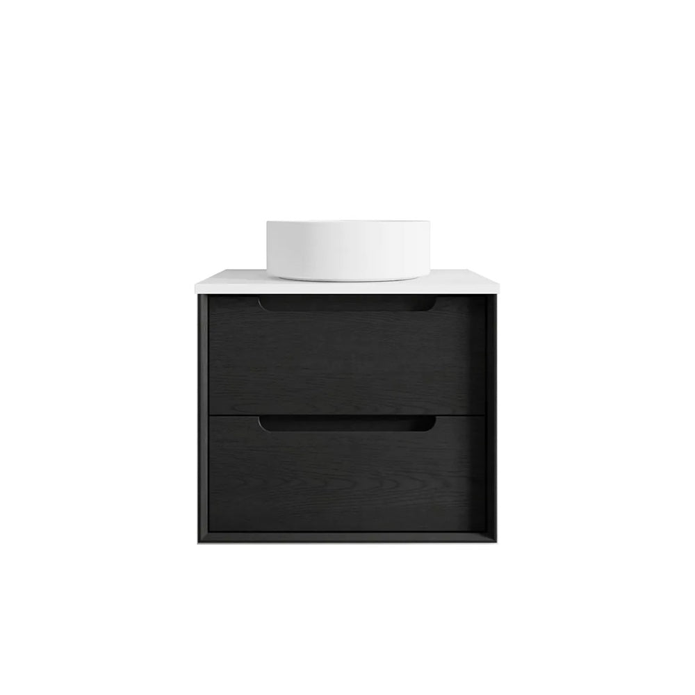 Otti Byron Wall Hung Vanity 600mm Black Oak w/ Pure White Top BY600BSTUD-PW