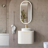 Otti Bondi Wall Hung Curve Vanity 600mm Fluted Satin White w/ Natural Carrara Marble Top BO600WST-NCA