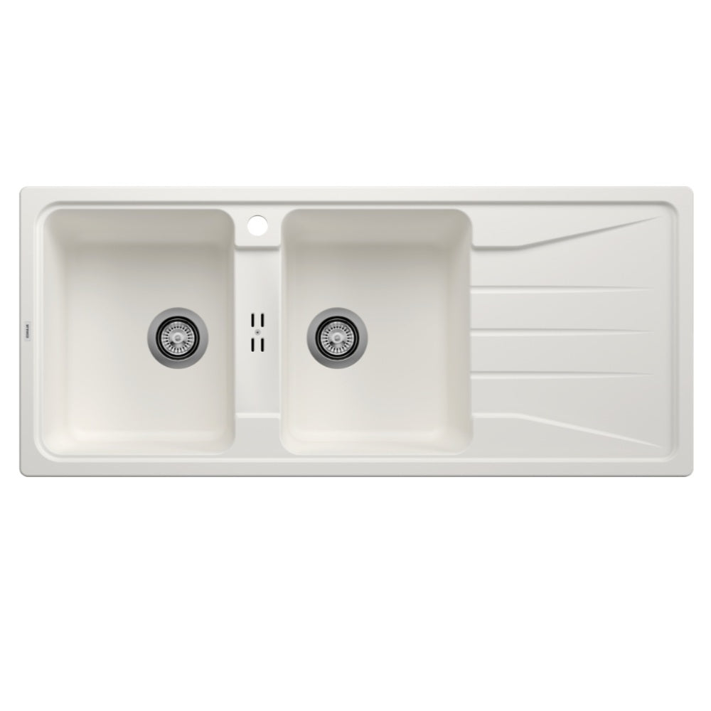 BLANCO SONA 8S Sink Inset Double Bowl With Right Hand Drainer 1160mm (1 Taphole) White 528077