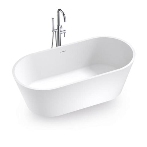 Argent Studio Cast Stone Oval Freestanding Bath 1500mm w/Overflow Matte White FS611505