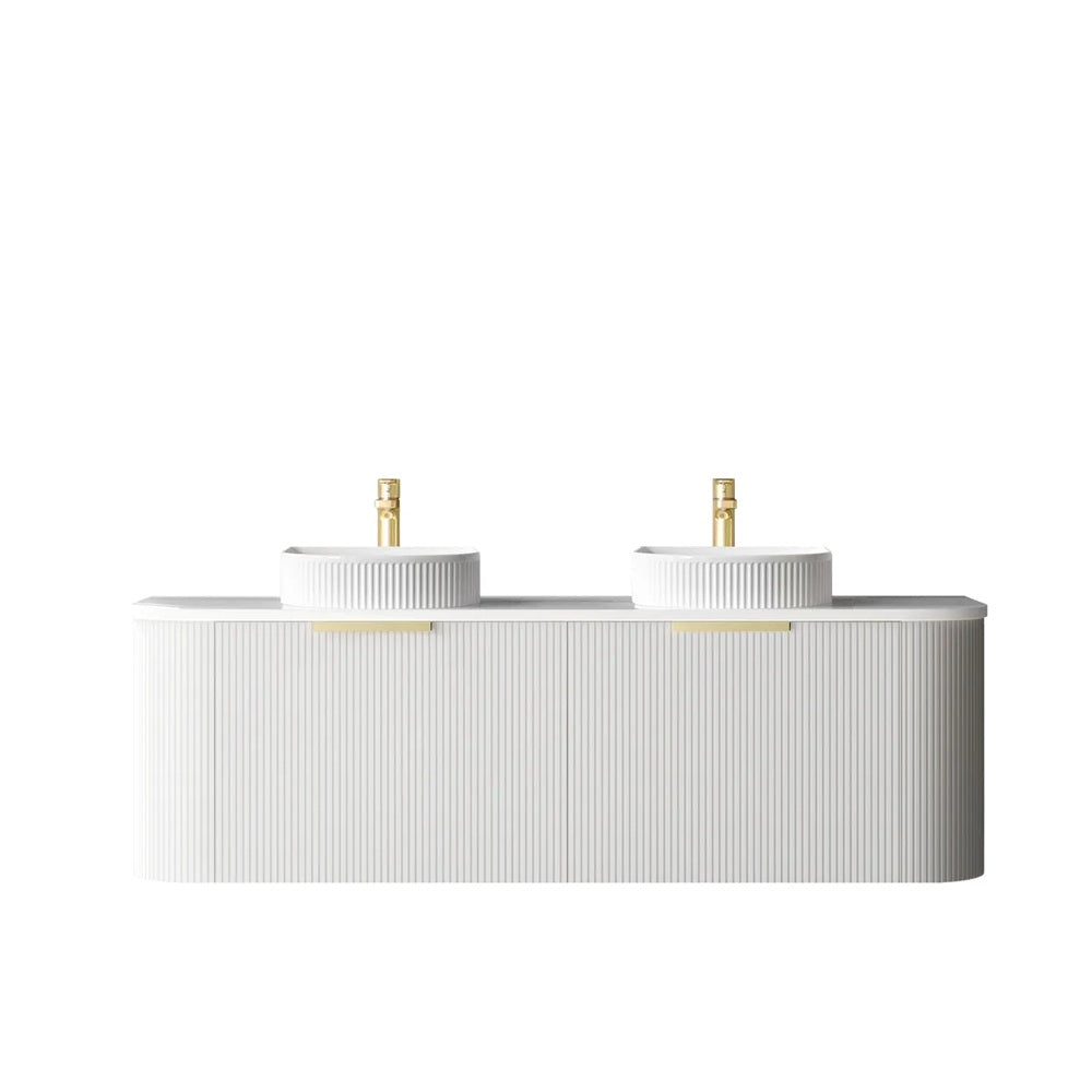 Otti Bondi Wall Hung Curve Vanity 1500mm Fluted Satin White w/ Cloudy Carrara Top BO1500WST-CA