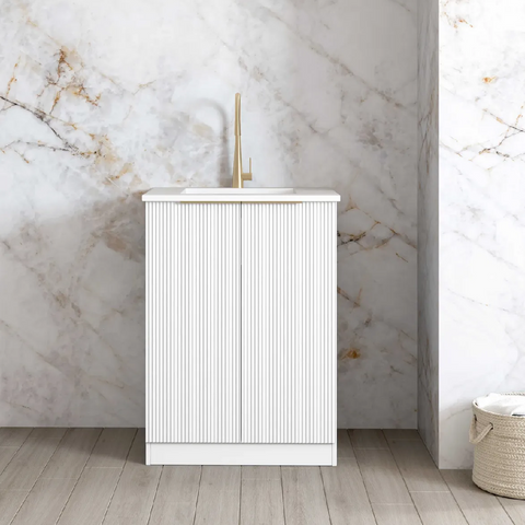 Otti Bondi Mini Laundry 650mm White / Natural Carrara Marble Top LA-650-BOW-NCA