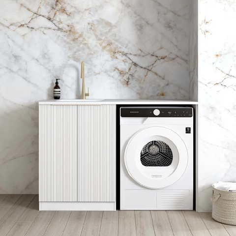 Otti Bondi Base Laundry Cabinet 1300mm White / Natural Carrara Marble Top LA-1300-BOW-NCA