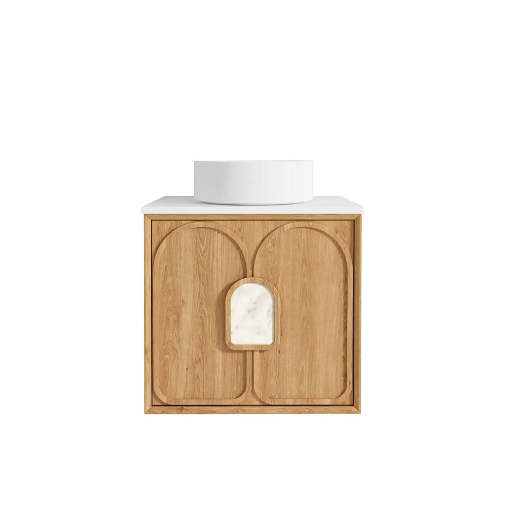 Otti Laguna Mk II Wall Hung Vanity 600mm Natural Woodland Oak w/ Pure White Top LGM600NSTUD-PW