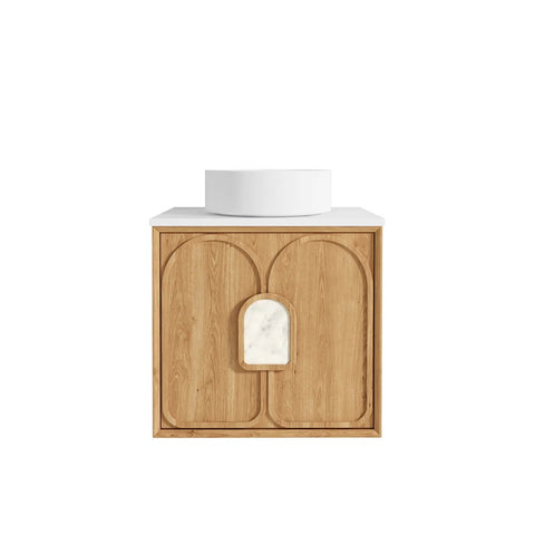 Otti Laguna Mk II Wall Hung Vanity 600mm Natural Woodland Oak w/ Pure White Top LGM600NSTUD-PW