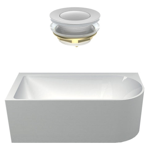 Seima Plati 110 Left Corner Freestanding Bath 1500mm Gloss White + Flexiwaste Overflow Kit & Pop-Out Waste Matte White 192847