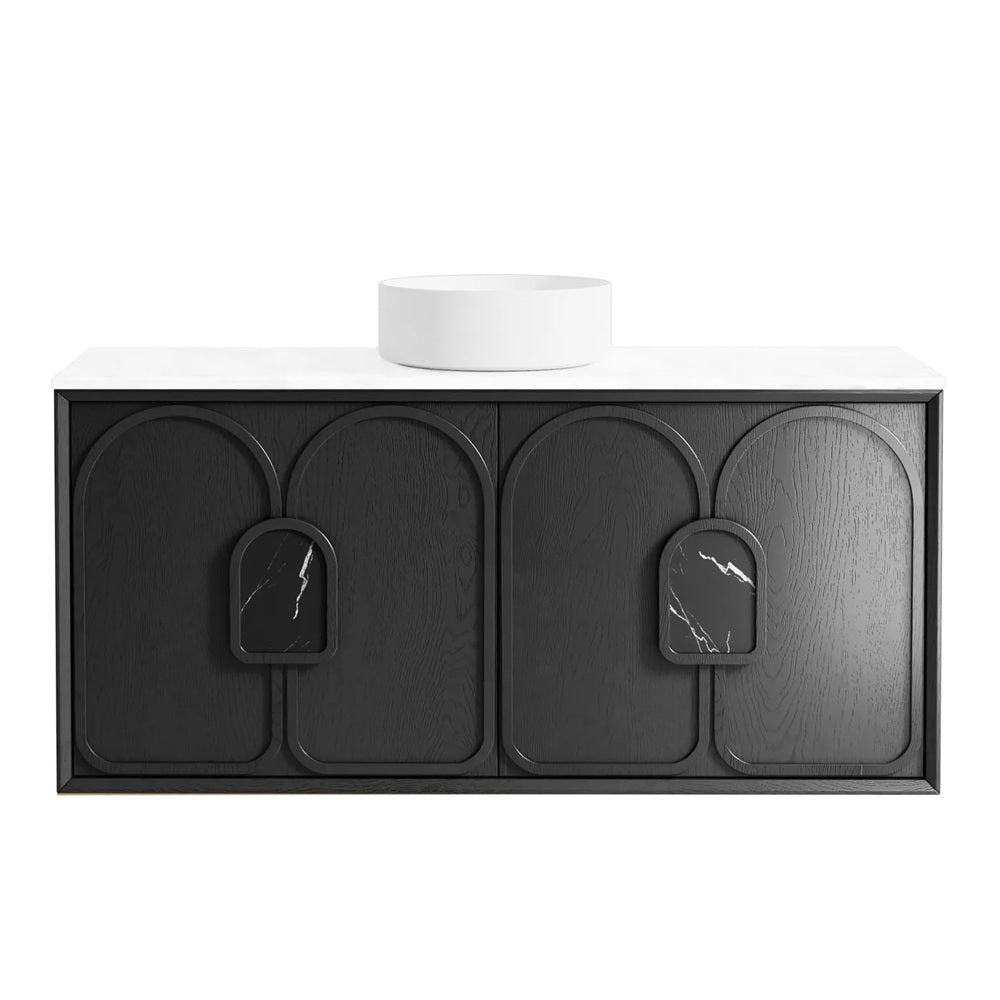 Otti Laguna Mk II Wall Hung Vanity 1200mm Black Oak w/ Pure White Top LGM1200BSTUD-PW