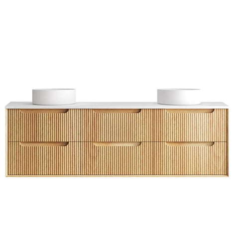 Otti Byron Wall Hung Vanity Fluted 1800mm Woodland Oak w/ Matte White Top BYW1800LSTUD-MW