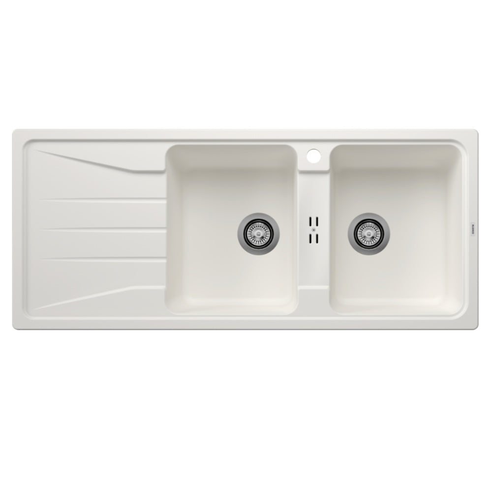 BLANCO SONA 8S Sink Inset Double Bowl With Left Hand Drainer 1160mm (1 Taphole) White 528074