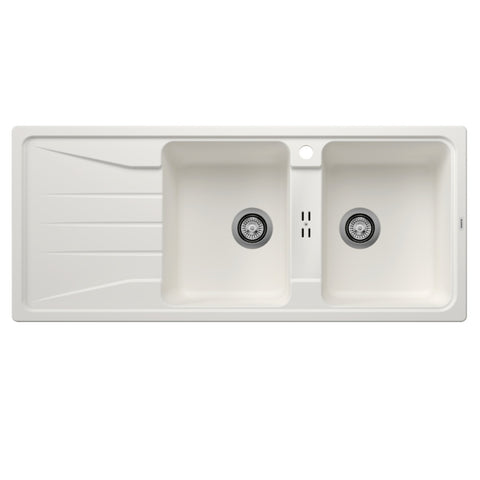 BLANCO SONA 8S Sink Inset Double Bowl With Left Hand Drainer 1160mm (1 Taphole) White 528074